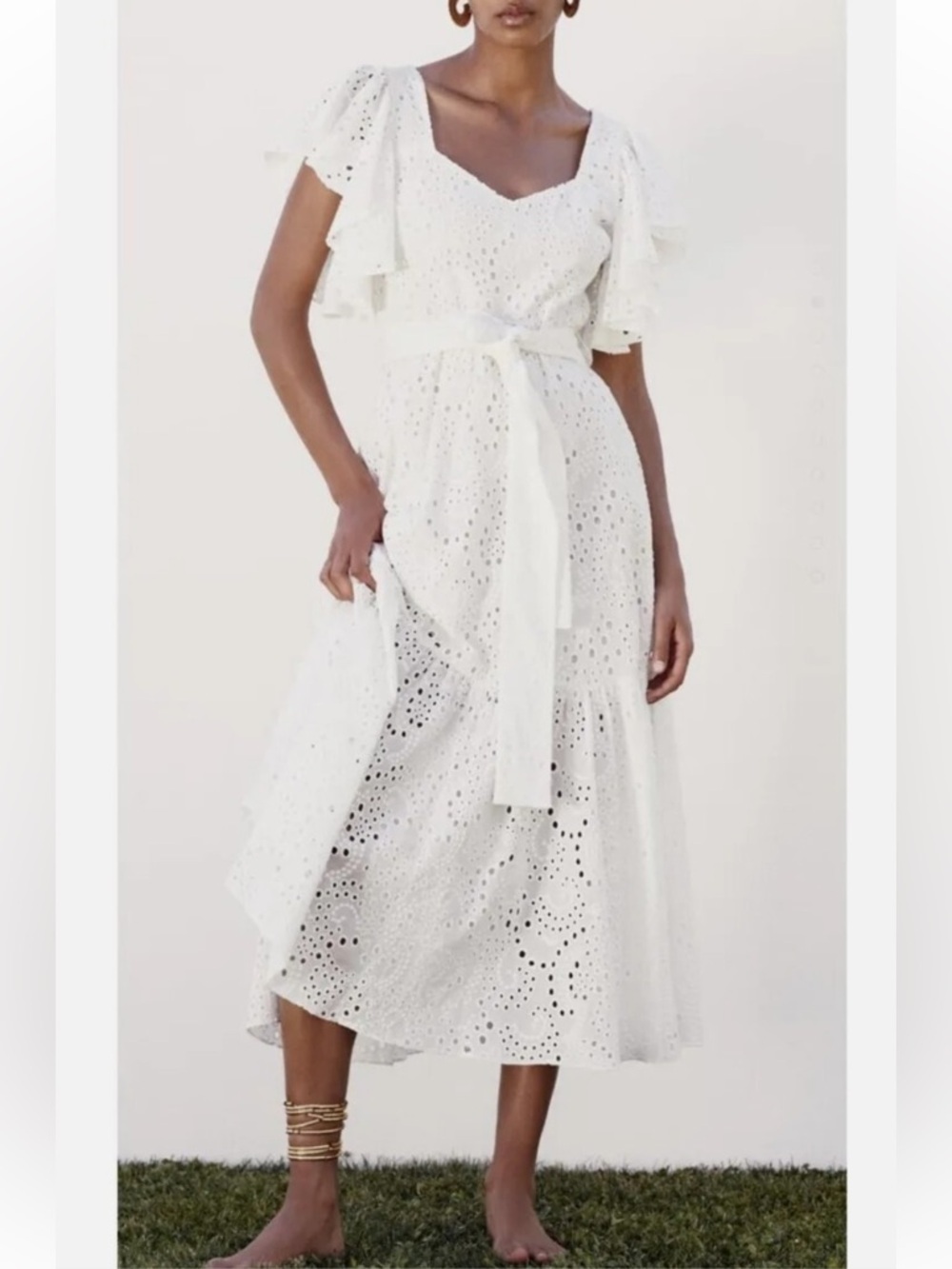 Zara Openwork Embroidered Midi Dress White - Picture 14 of 16
